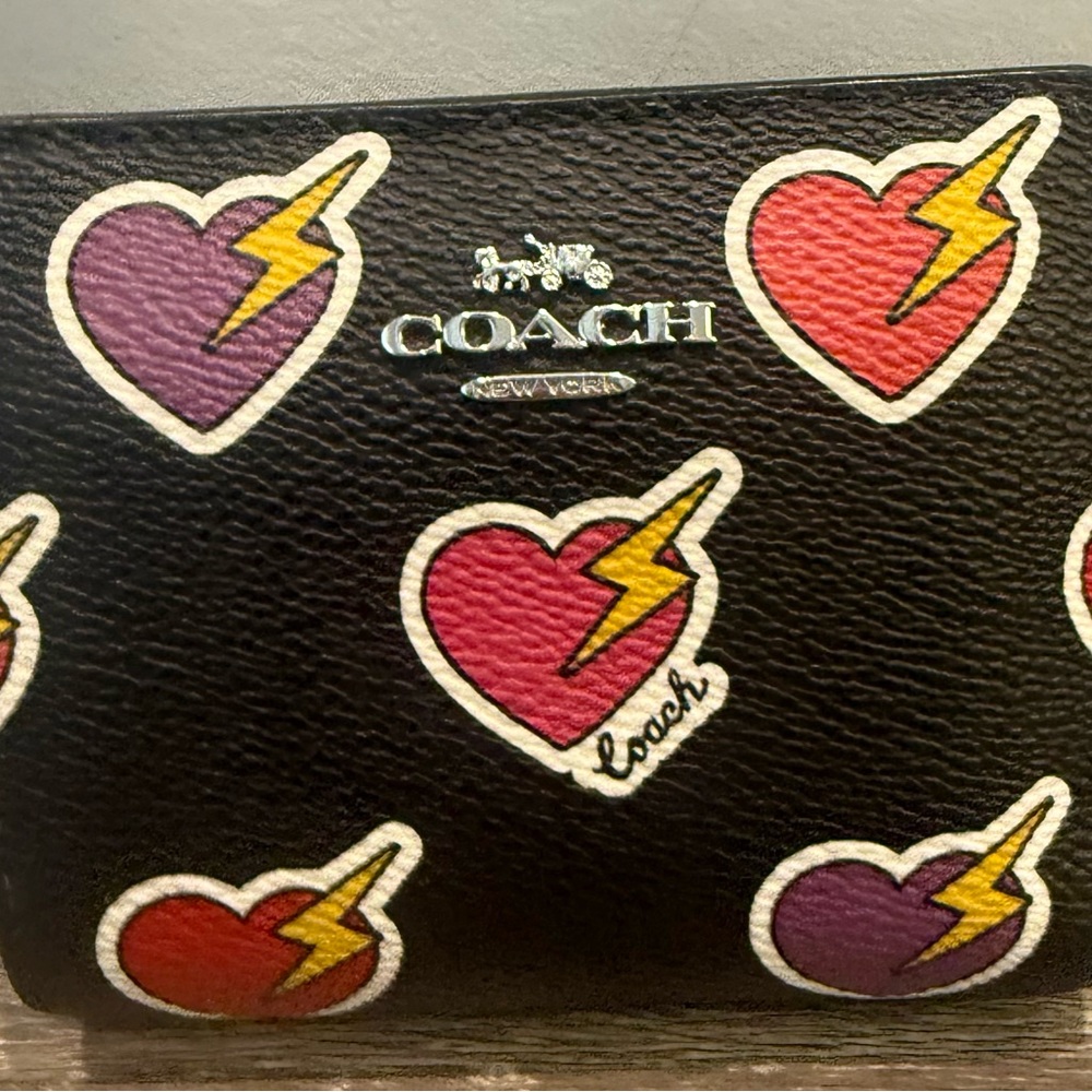 Coach Black Wallet with Heart and Lightning Accents